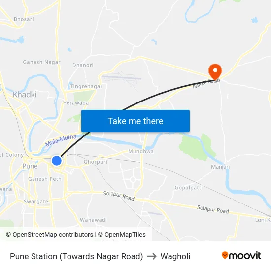 Pune Station (Towards Nagar Road) to Wagholi map