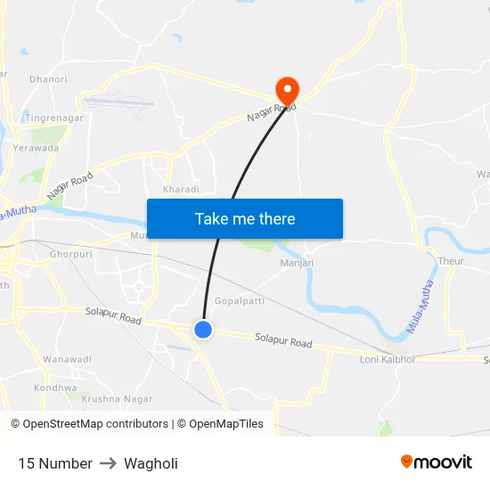 15 नंबर to वाघोली map