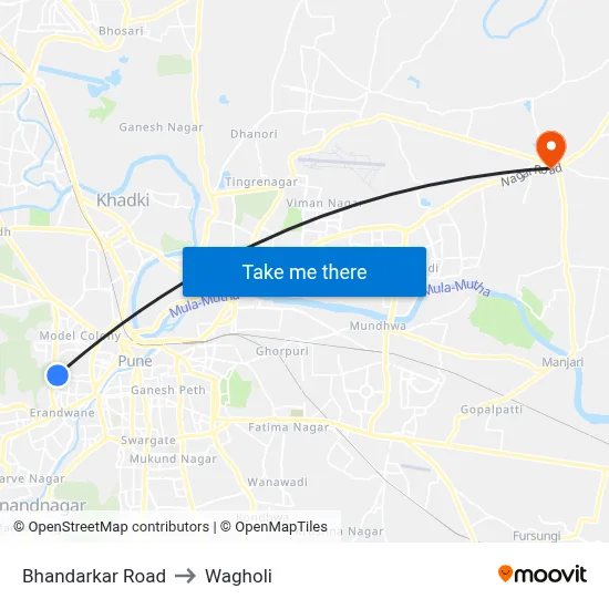 भंडारकर रोड to वाघोली map