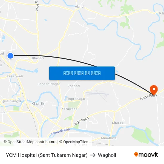 वाय.सी.एम हॉस्पिटल (संत तुकाराम नगर) to वाघोली map