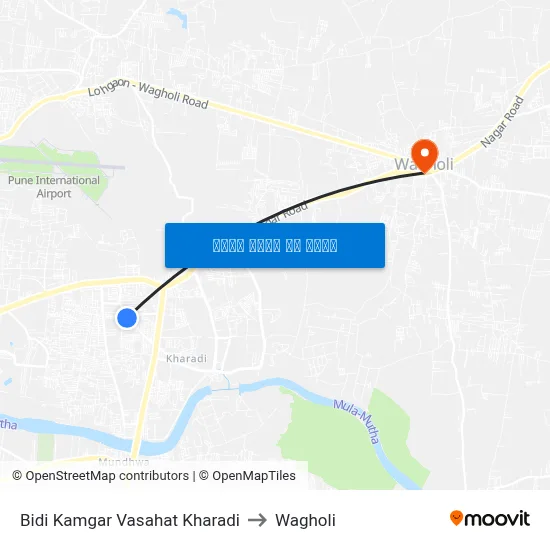 बीड़ी कामगार वसाहत खराड़ी to वाघोली map