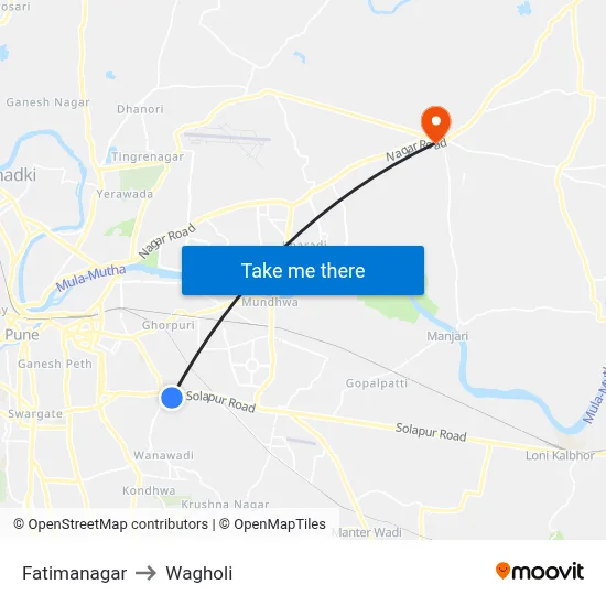 Fatimanagar to Wagholi map