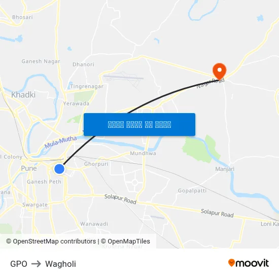 जीपीओ to वाघोली map