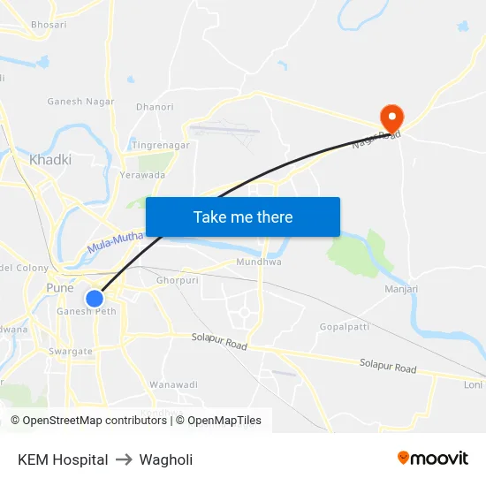 केईएम हॉस्पिटल to वाघोली map