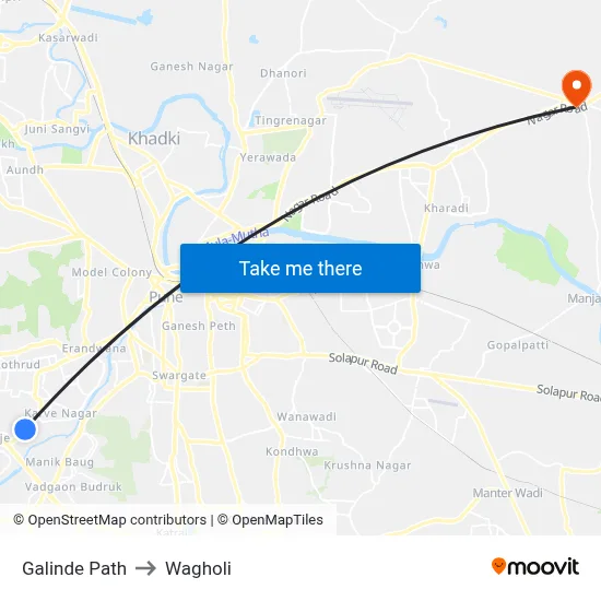 गलिंडे पथ to वाघोली map