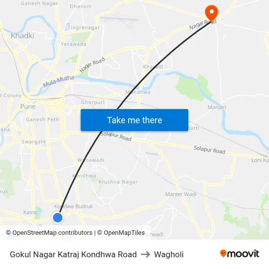 गोकुल नगर कात्रज कोंढवा रोड to वाघोली map