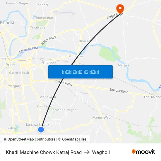 खाडी मशीन चौक कात्रज रोड to वाघोली map