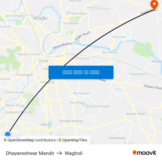 धायरेश्वर मंदिर to वाघोली map