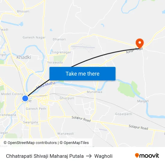 छत्रपति शिवाजी महाराज पुतळा to वाघोली map