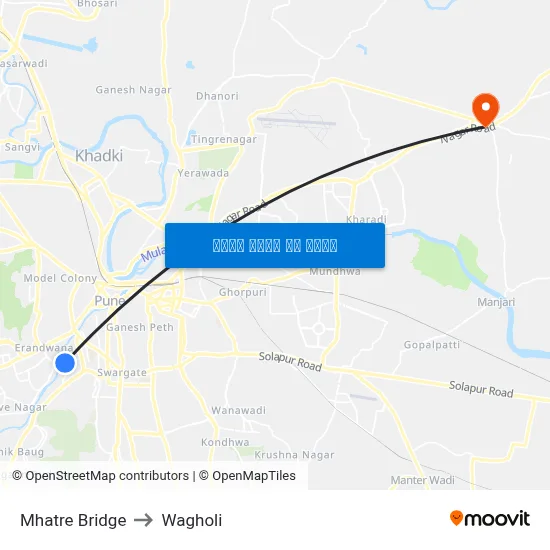 म्हात्रे पुल to वाघोली map