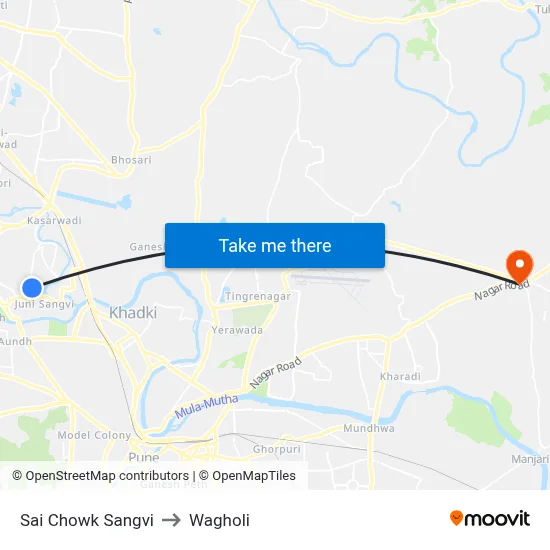 Sai Chowk Sangvi to Wagholi map