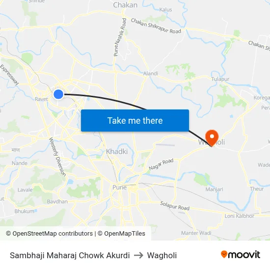 संभाजी महाराज चौक आकुर्डी to वाघोली map