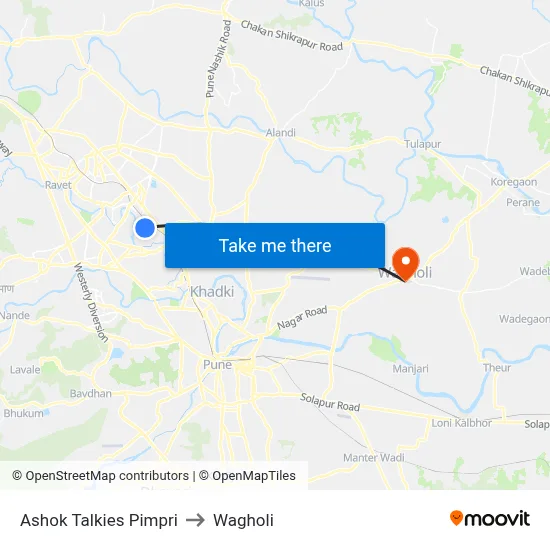 अशोक टॉकीज पिंपरी to वाघोली map