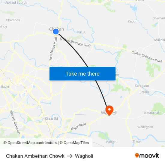 चाकण अंबेठाण चौक to वाघोली map
