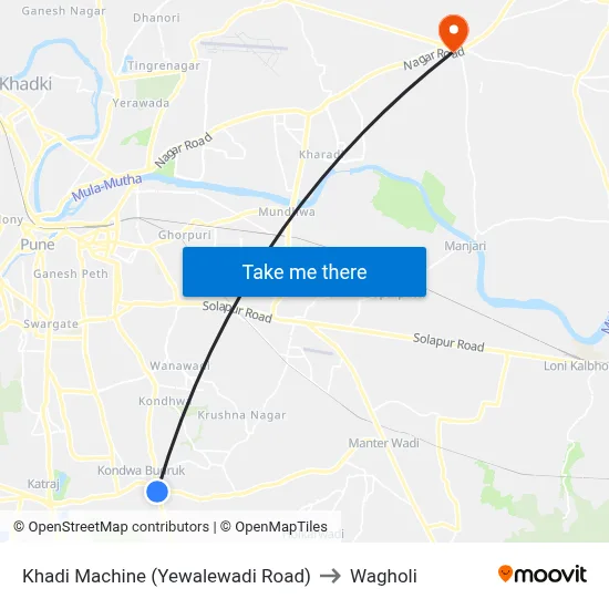 खादी मशीन (येवलेवाडी रोड) to वाघोली map