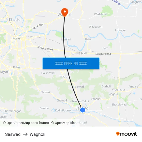 सासवाड़ to वाघोली map