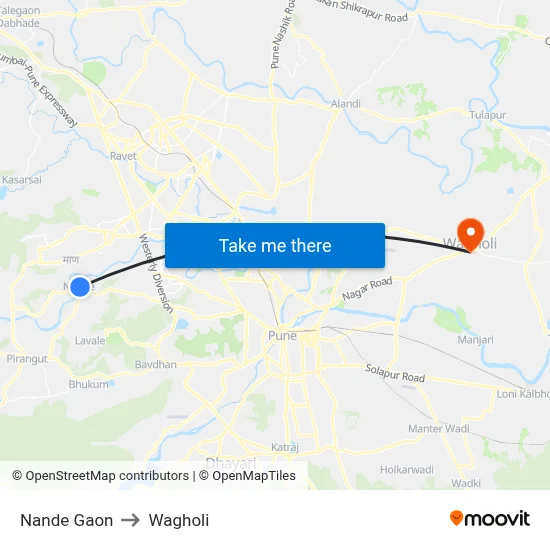 नांदे गाव to वाघोली map