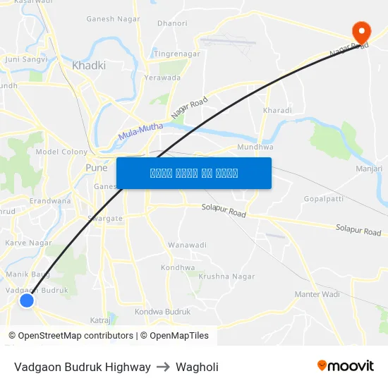 वडगाव बुद्रुक हाईवे to वाघोली map