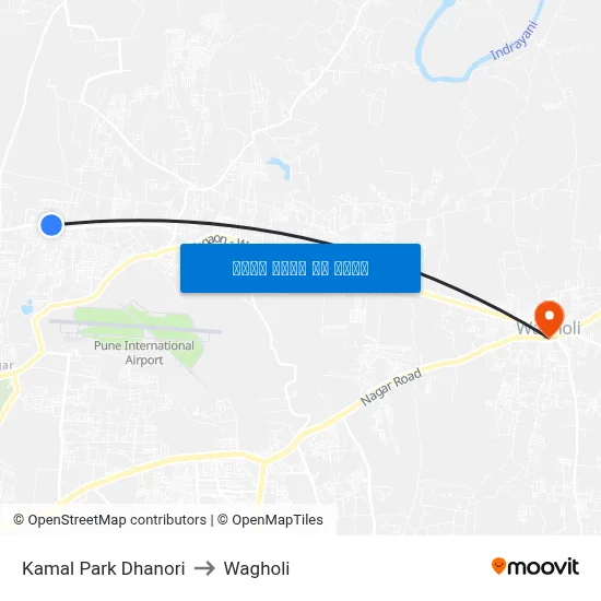कमल पार्क धानोरी to वाघोली map