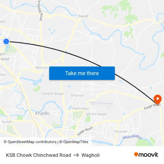 केएसबी चौक चिंचवड रोड to वाघोली map