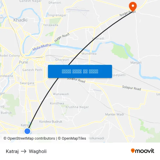 कात्रज to वाघोली map