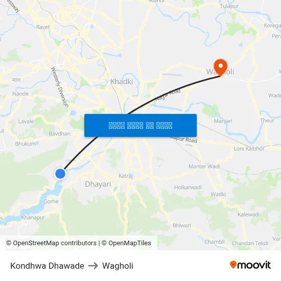 कोंढवा धावडे to वाघोली map