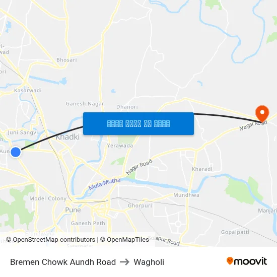 ब्रेमेन चौक औंध रोड to वाघोली map