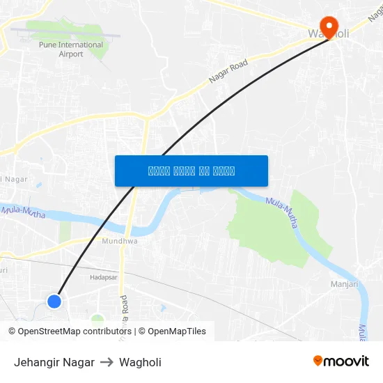 जहांगीर नगर to वाघोली map