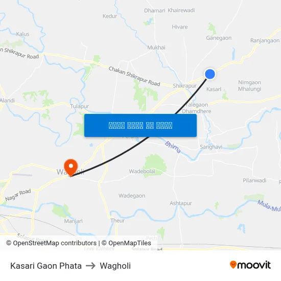 कसरी गांव फाटा to वाघोली map