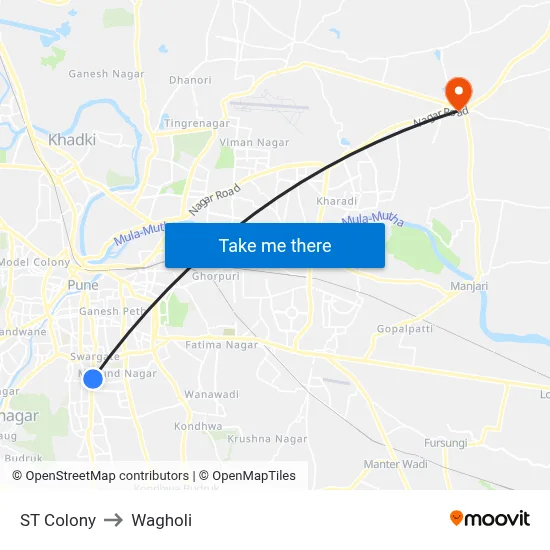 एस.टी कॉलनी to वाघोली map