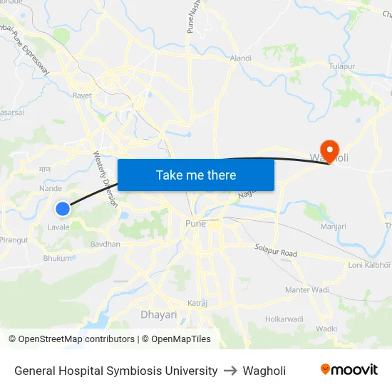 General Hospital Symbiosis University to वाघोली map