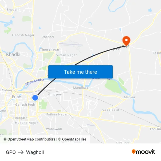 जीपीओ to वाघोली map