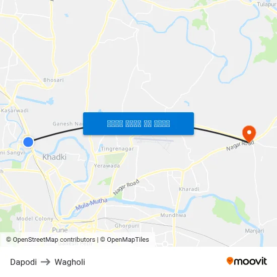 दापोडी to वाघोली map