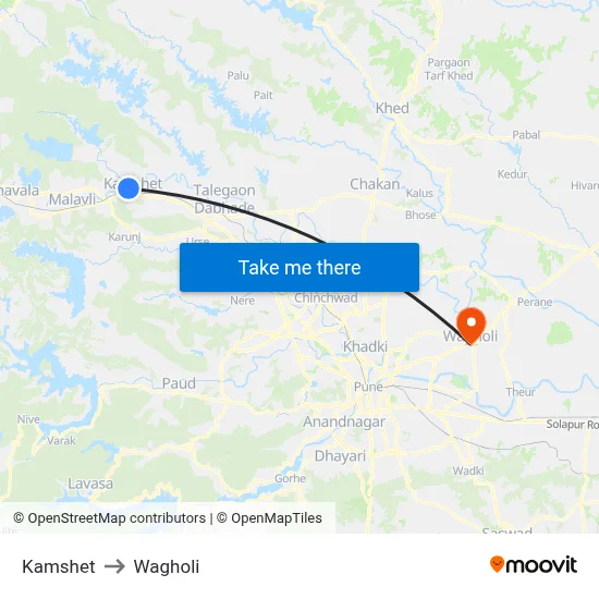 कामशेठ to वाघोली map