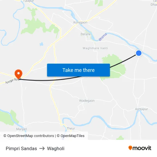 पिंपरी सांडस to वाघोली map