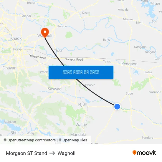 मोरगाव एसटी स्टैंड to वाघोली map