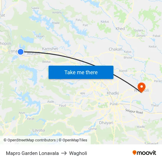 मैप्रो गार्डन लोणावला to वाघोली map