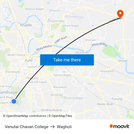 वेणूताई चव्हाण कॉलेज to वाघोली map