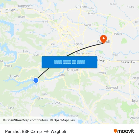 पानशेत बीएसएफ कैंप to वाघोली map