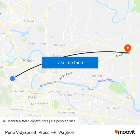 Pune Vidyapeeth Press to वाघोली map