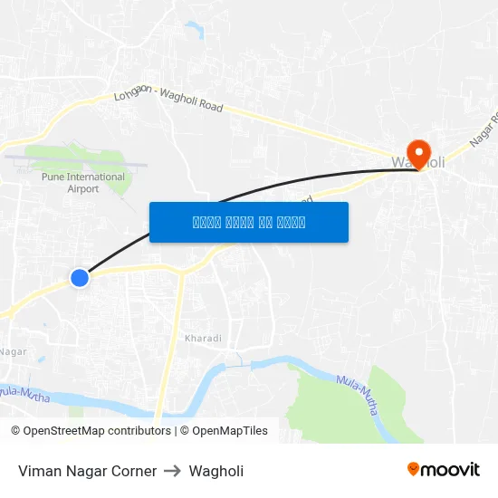 विमान नगर कॉर्नर to वाघोली map