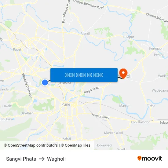 सांगवी फाटा to वाघोली map