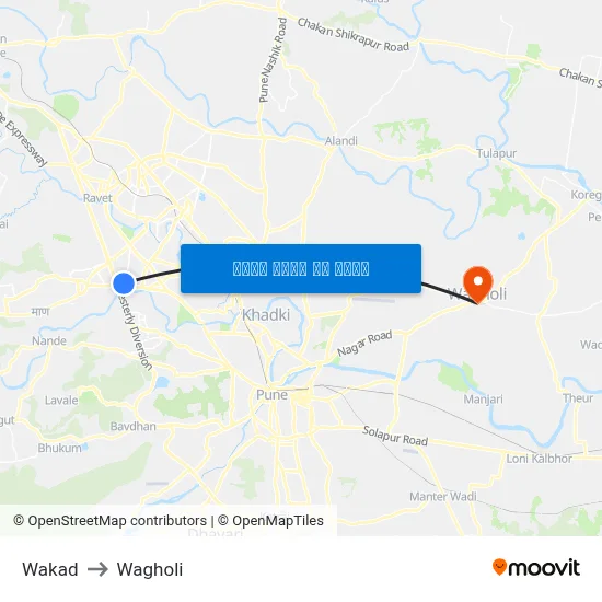 Wakad to Wagholi map