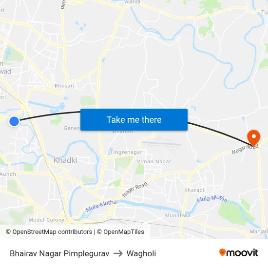 भैरव नगर पिंपळेगुरव to वाघोली map