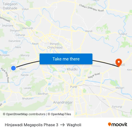 हिंजवाडी मेगापोलिस फेज 3 to वाघोली map