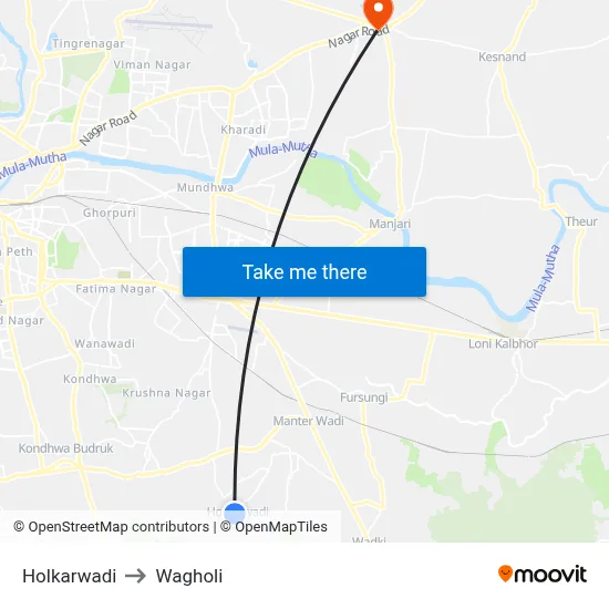 होलकरवाडी to वाघोली map