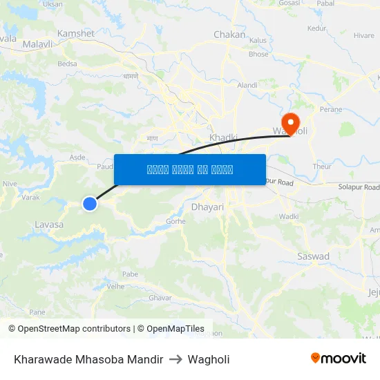खरवडे म्हसोबा मंदिर to वाघोली map