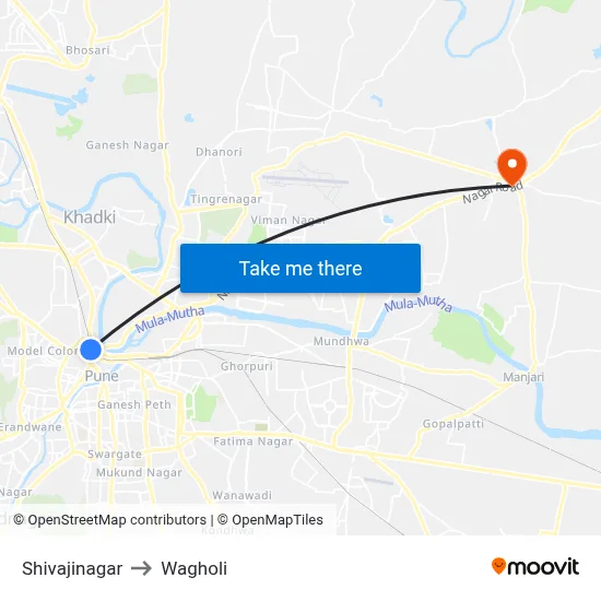 शिवाजीनगर to वाघोली map