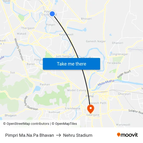 Pimpri Ma.Na.Pa Bhavan to Nehru Stadium map