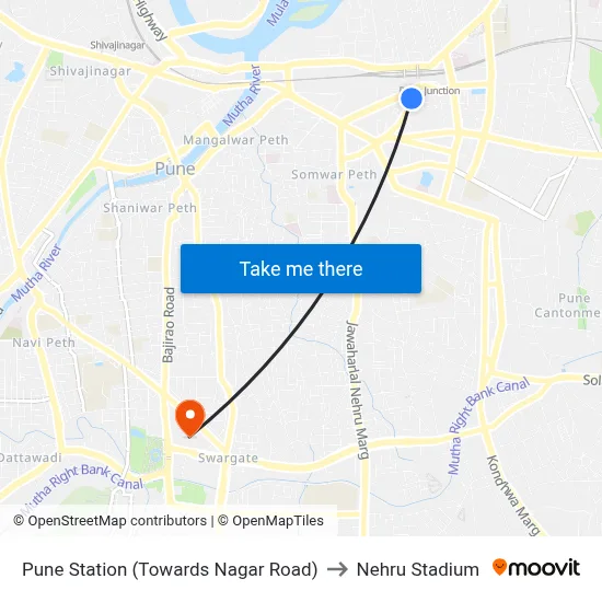 Pune Station (Towards Nagar Road) to Nehru Stadium map